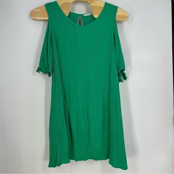 SOFT SURROUNDINGS Cold Shoulder Gauze Fabric Kelly Green Dress Sz 1X - Picture 2 of 9